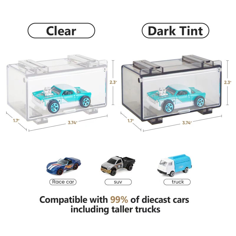 Saichotoy Hot Wheels Display Case: Stackable Toy Car Storage, Transparent Organizer for Matchbox & Hot Wheels 1/64 Scale Diecast Cars (32 Packs, Dark Tint Case Only) - Image 5